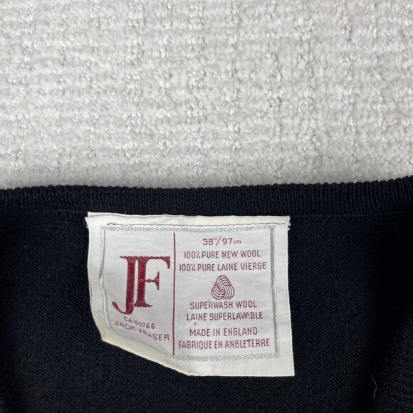 VTG Black Wool V-neck Pullover Sweater Jack Fraser Men 38  97cm Made in England - Picture 7 of 16